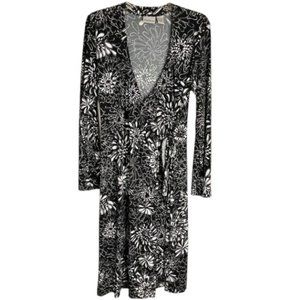 Chico's Wrap Floral L/S Midi Dress - Black/White - 1/US 8-10